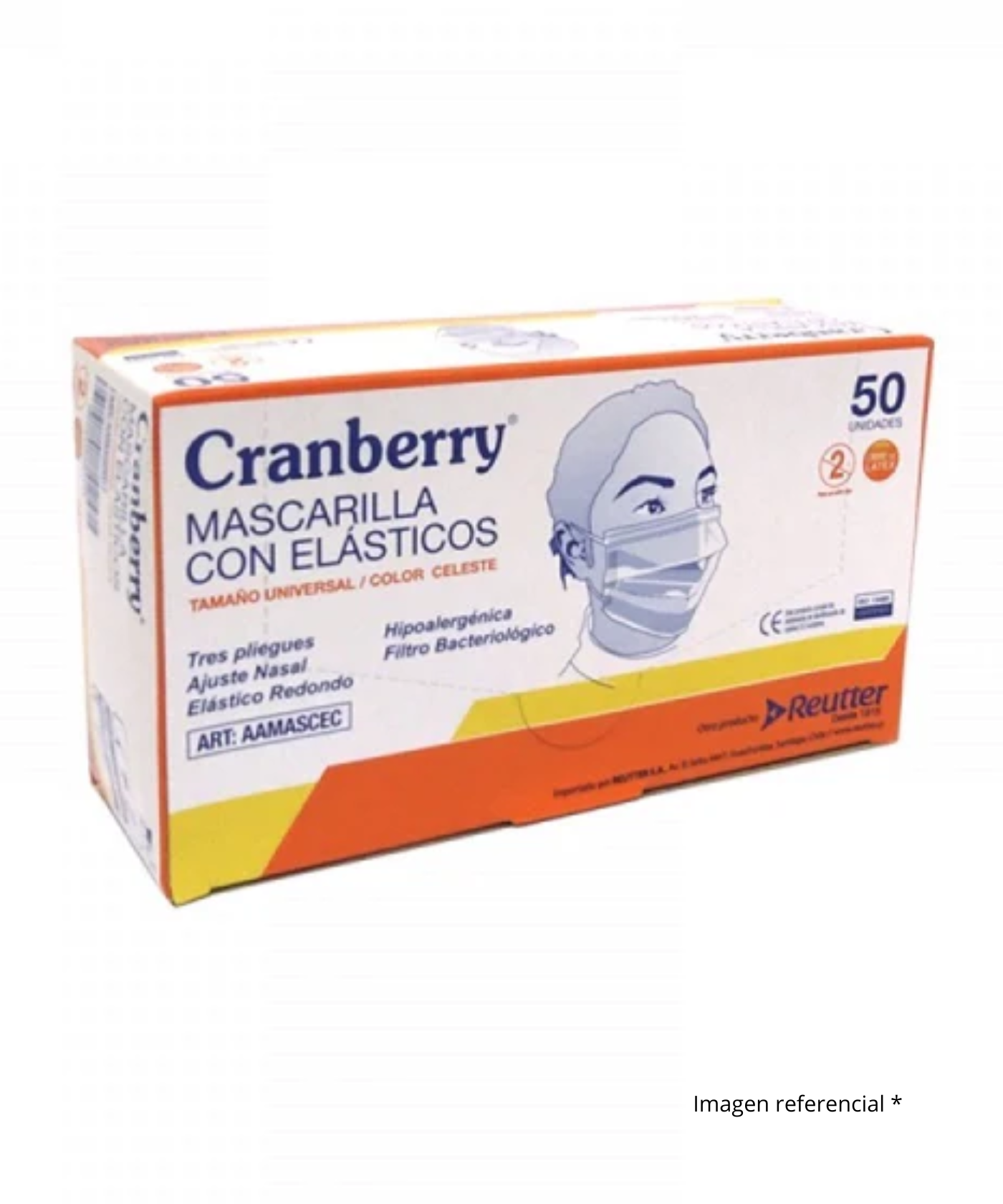 Mascarillas plana 3 plieges con elastico caja 50 un uso medico .